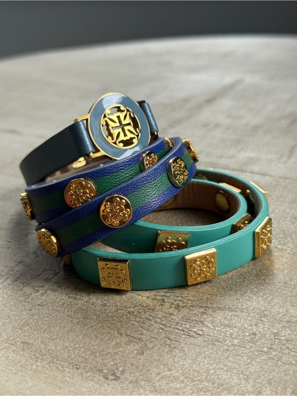 Rustic Cuff Leather Wrap Bracelet Lot Stack 3-Piece Set Turquoise Velvet Pouch